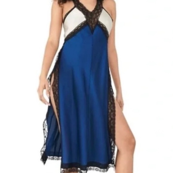 FREE PEOPLE INTIMATELY SILKY TRI ME MIDI SLIP ADORNED W/BLACK LACE TRIM SIZE S - Picture 6 of 7